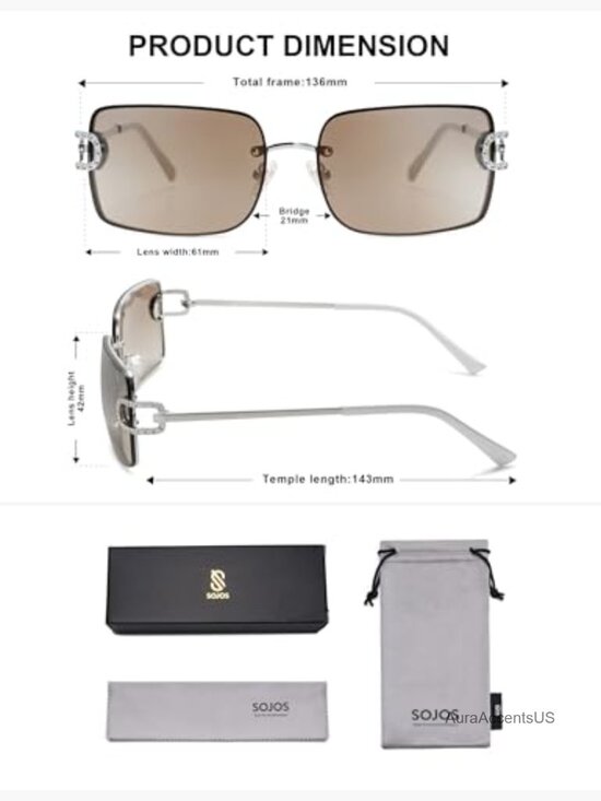 Oversized Rectangle Rimless Sunglasses UV400 Y2K Vintage Shades main image 6